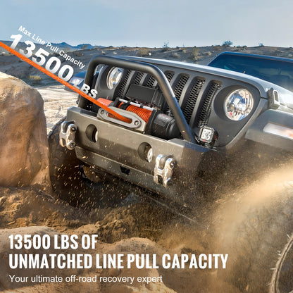 13500lb Electric Winch with 80ft Synthetic Rope & Wireless/Wired Remote – 12V Off-Road Recovery Tool