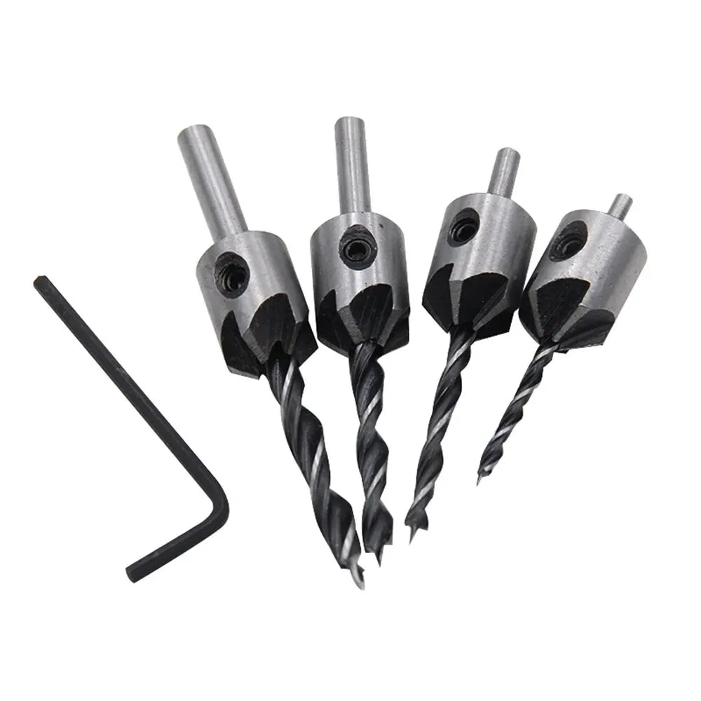 4PC Three-Pointed Woodworking Counterbore Drill Set – 3mm to 6mm High Carbon Steel Reaming & Chamfering Hole Opener Bits