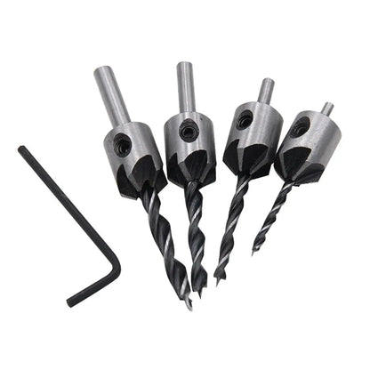 4PC Three-Pointed Woodworking Counterbore Drill Set – 3mm to 6mm High Carbon Steel Reaming & Chamfering Hole Opener Bits
