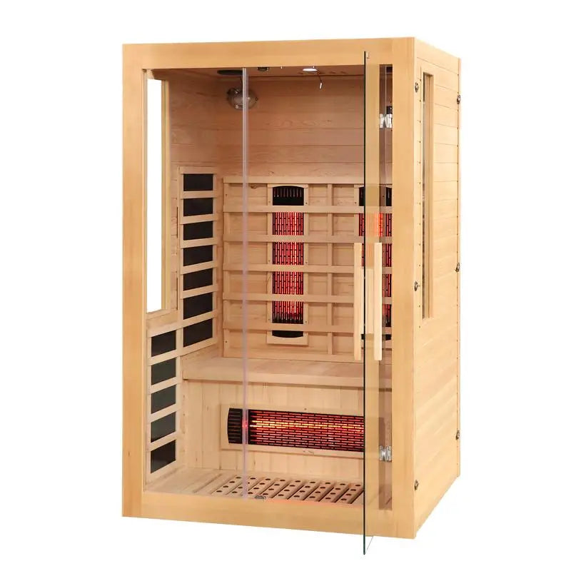 2-3 Person Hemlock Wood Low EMF FAR Infrared Sauna for Home with LED Control Panel and Tempered Glass Door, Compact Design for