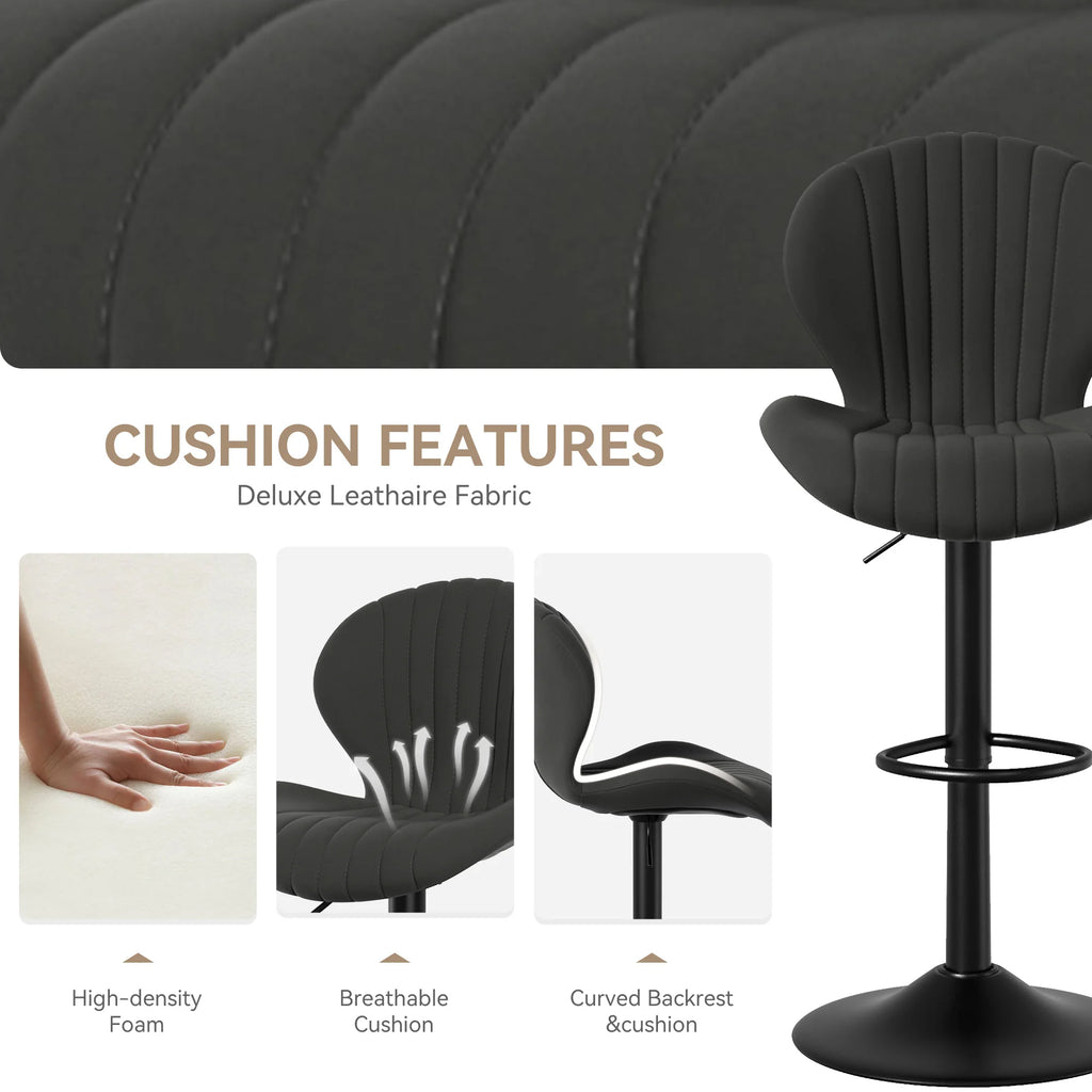 4 Pcs Rotary Bar Stools, 360° Adjustable Counter Height Stool, PU Leather Upholstered With Backrest And Handrails，Bar Furniture