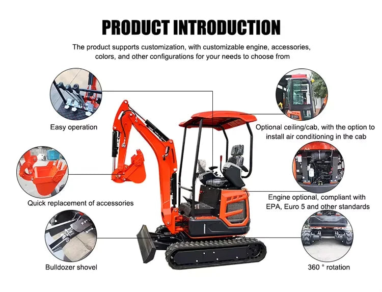 1.8 Ton Mini Excavator with Kubota Engine | 25HP Crawler Digger for Farms, Construction, Landscaping
