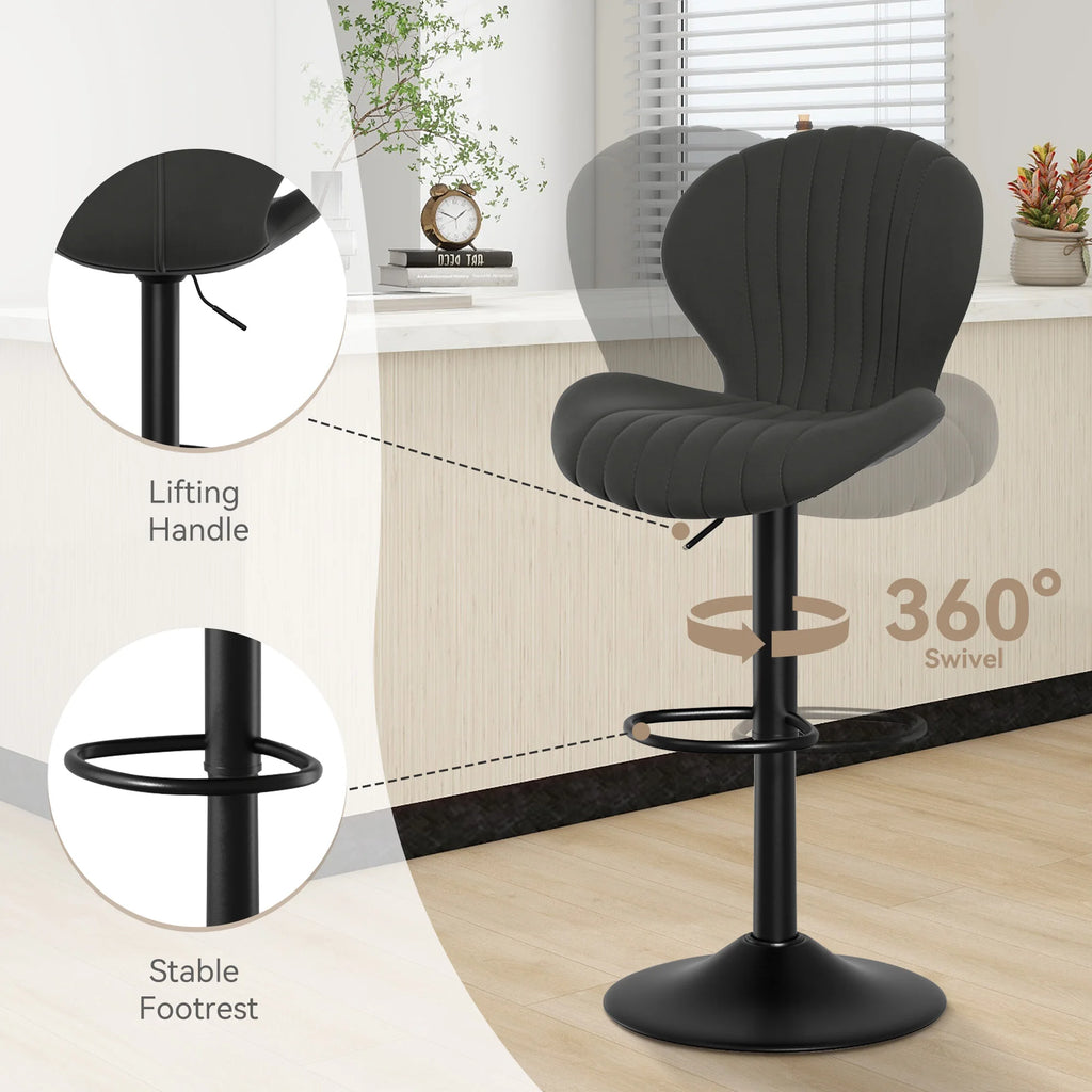 4 Pcs Rotary Bar Stools, 360° Adjustable Counter Height Stool, PU Leather Upholstered With Backrest And Handrails，Bar Furniture