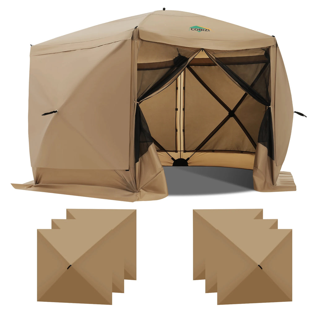 12x12ft Pop up Gazebo Screen House Tent with Mosquito Netting, 6 Sided Pop-up Canopy Shelter Tent Easy-Set Portable Gazebo