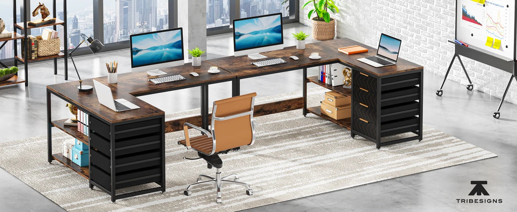 Tribesigns L Shaped Computer Desk with Storage Drawers, 59 inch Corner Desk with Shelves, Reversible L-Shaped Office Desk Study