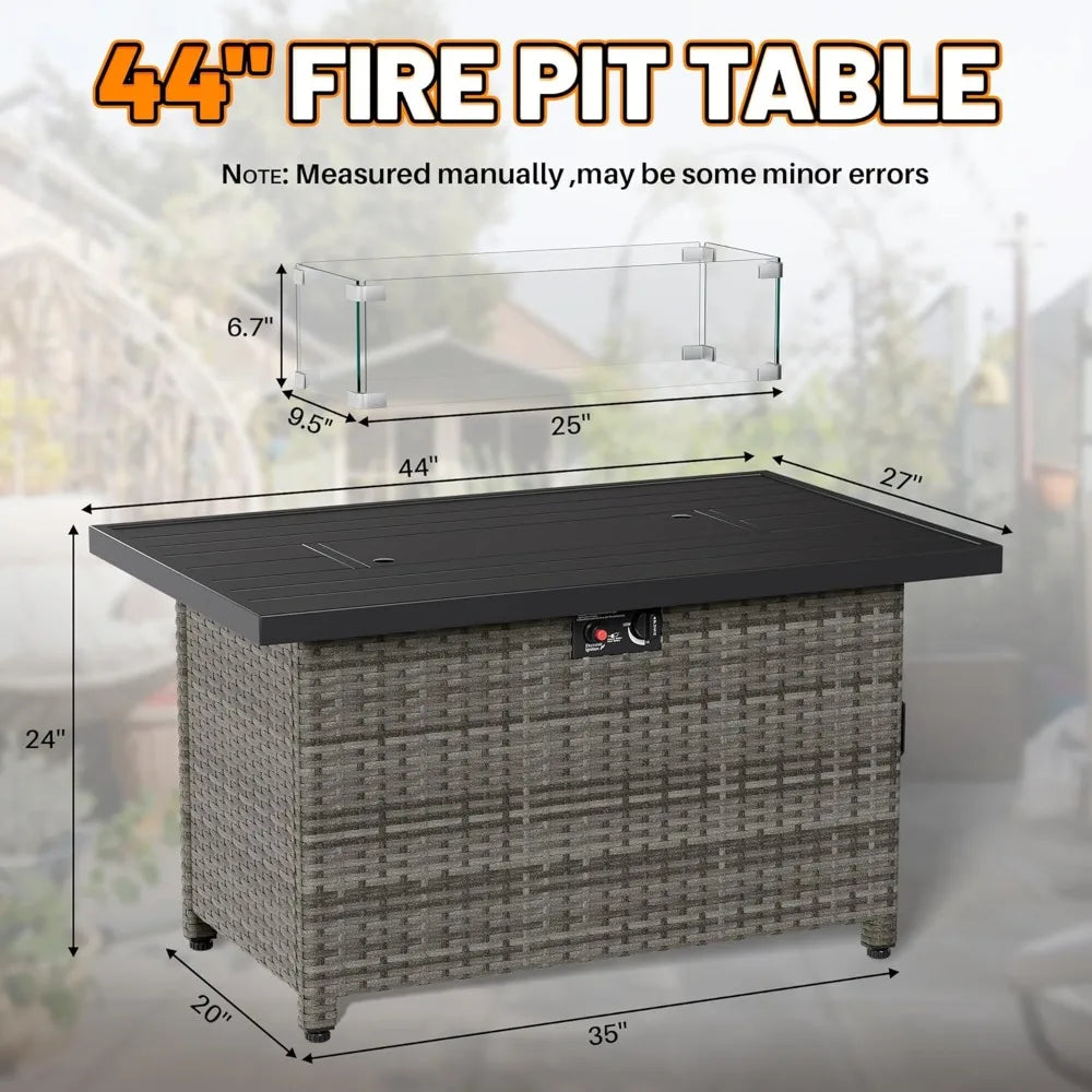Propane Fire Pit Table 50,000 BTU Outdoor Patio Heater with Glass Wind Guard and Lid
