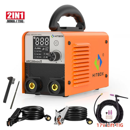 HITBOX ARC-200 Mini Inverter Welder 2-in-1 MMA/LIFT TIG 110V–220V Portable Digital IGBT