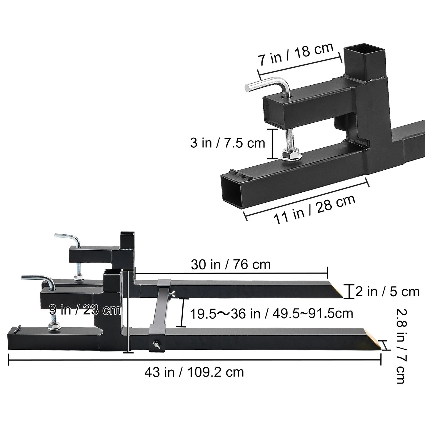 43"/60" Clamp-On Pallet Forks – 2000/4000 lbs Tractor Bucket Attachments for Skid Steer & Loader