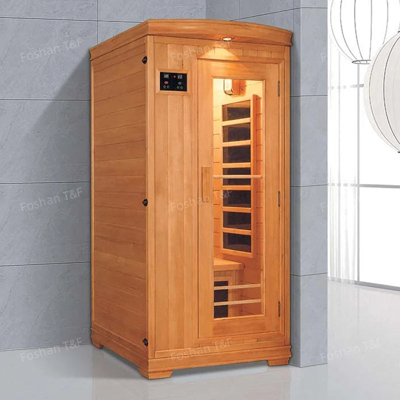 Indoor Full Spectrum Salt Tourmaline Stone Far Infrared Wooden Home Dry Steam Bath Sauna Room