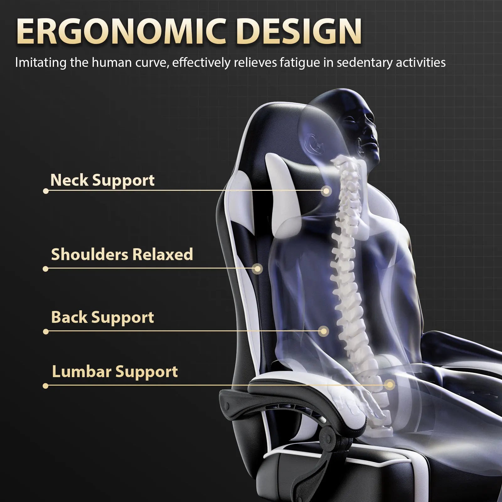 Ergonomic Gaming Chair with Footrest, High-Back Video Game Chair Computer Chair, Office Chair with Headrest and Lumbar, PU Leath