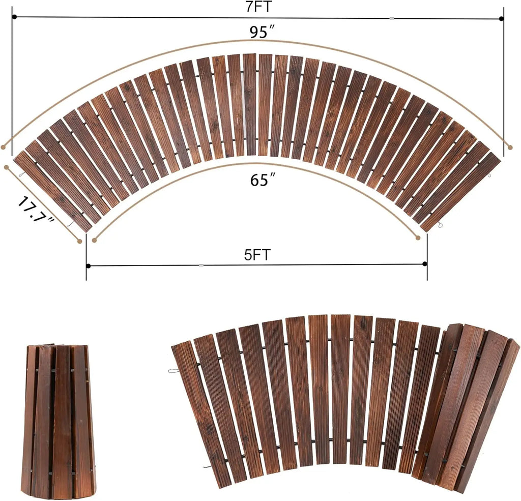 8FT Wooden Garden Pathway Curved Outdoor Walkway Roll Out Cedar Wood Patio Flooring Path Decorative Lawn Patio  (Brown)
