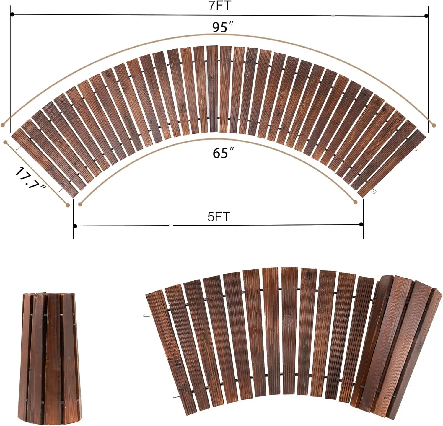 8FT Wooden Garden Pathway Curved Outdoor Walkway Roll Out Cedar Wood Patio Flooring Path Decorative Lawn Patio  (Brown)