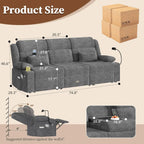 Home Theater Seating，RV Reclining Sofa Set with Adjustable Headrest， Recliner Sofa with Heat and USB&Type-C, Dawer
