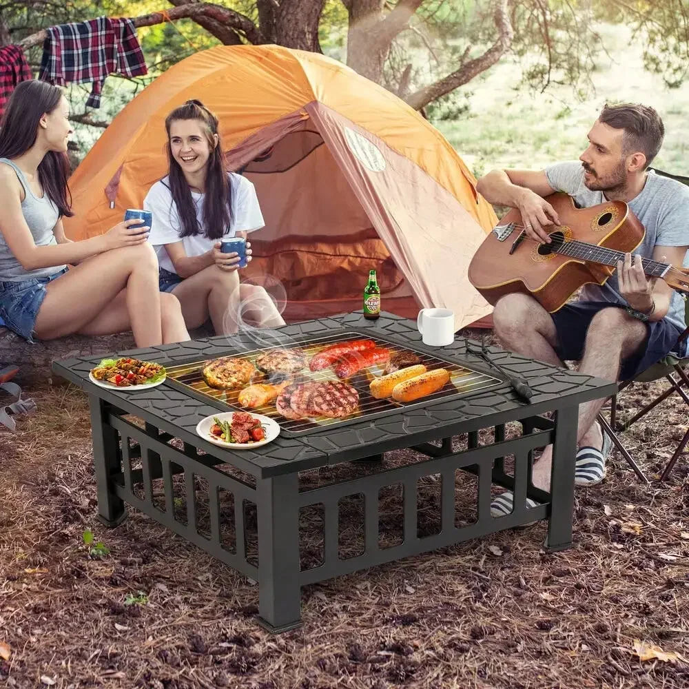 32" Square Metal Fire Pit Outdoor Patio Garden Backyard Stove Firepit Brazier