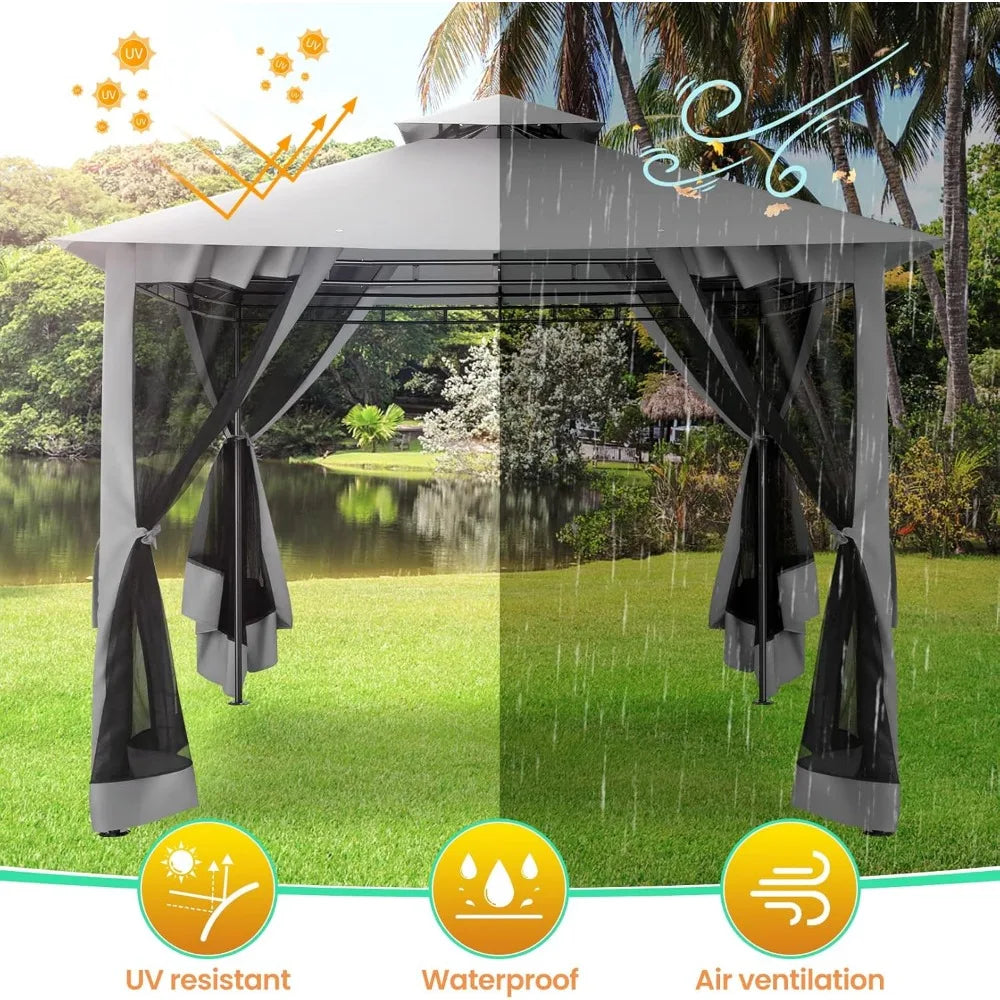 Gazebo with Improved Cold-Proof Nettings Winter Gazebos on Clearance Heavy Duty Gazebos Double Roof with Metal Frame Gazebo Ten