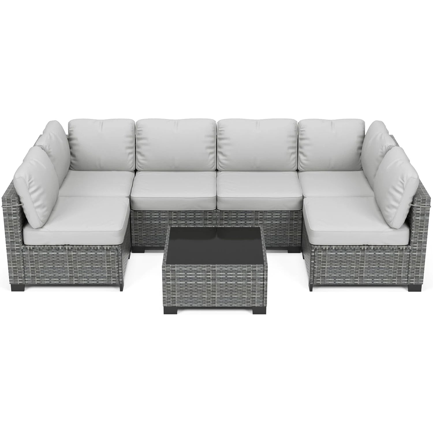 7-Piece Modular Outdoor Furniture Set, PE Rattan Wicker Sectional Modular Conversation Sofa Set, Perfect For Garden Balcony