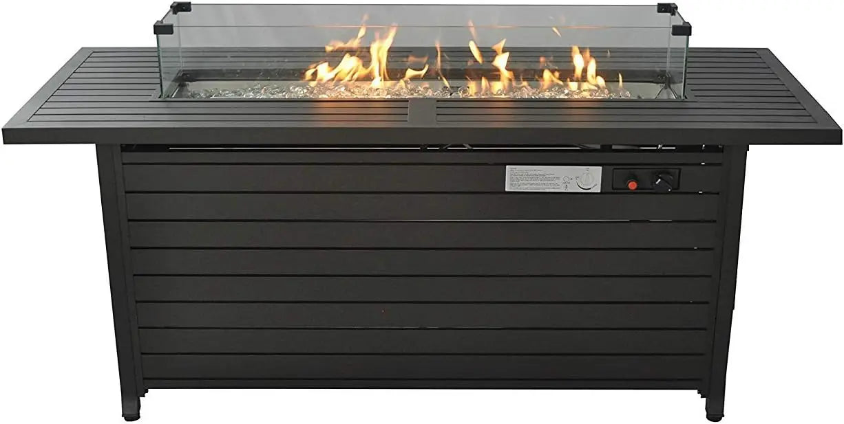 57 inch Gas Fire Pit Table Outdoor Propane Fire Pit Table, 50000BTU Fire Table with Lid, Retangular Bronze Firepit Table