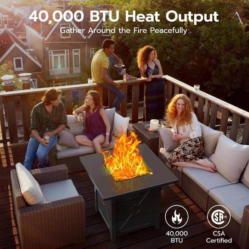 28-inch Propane Fire Pit Table with 40,000 BTU, CSA Certified, Lava Rocks, and Lid for Outdoor Use