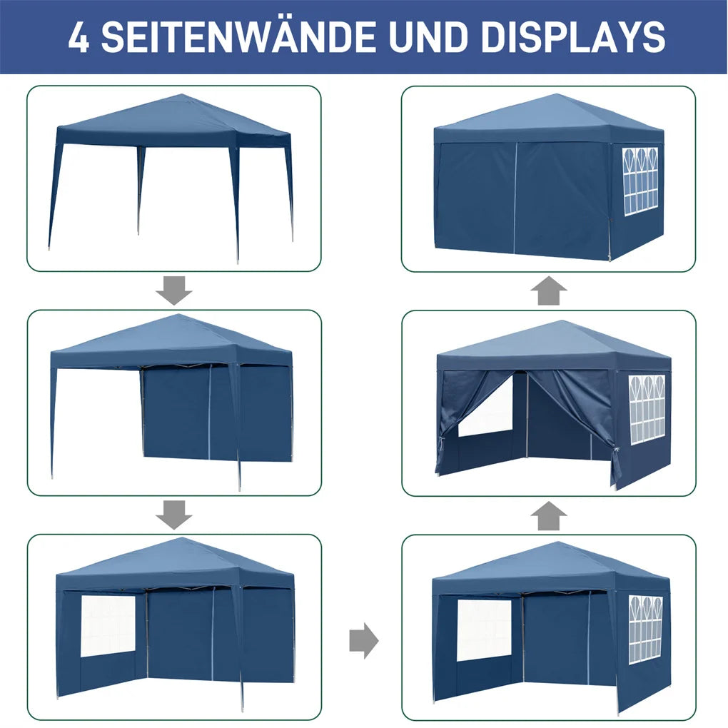 3x3m Waterproof Right-Angle Folding Tent with Two Doors and Two Windows Easy Up Gazebo Canopy with Carry Bag Portable Canopies