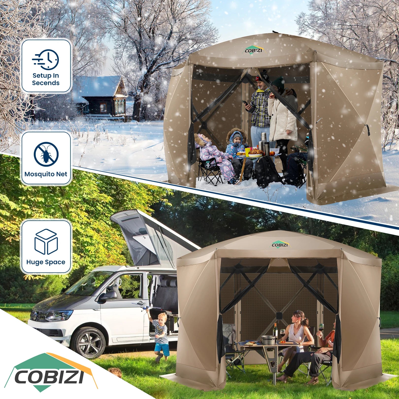 12x12ft Pop up Gazebo Screen House Tent with Mosquito Netting, 6 Sided Pop-up Canopy Shelter Tent Easy-Set Portable Gazebo