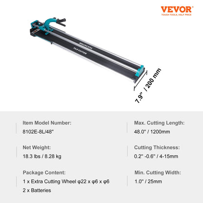 Manual Tile Cutter (8106C-8L) 48"  with Infrared Positioning 48-Inch– Heavy-Duty Porcelain & Ceramic Tile Cutter with Tungsten Carbide Blade