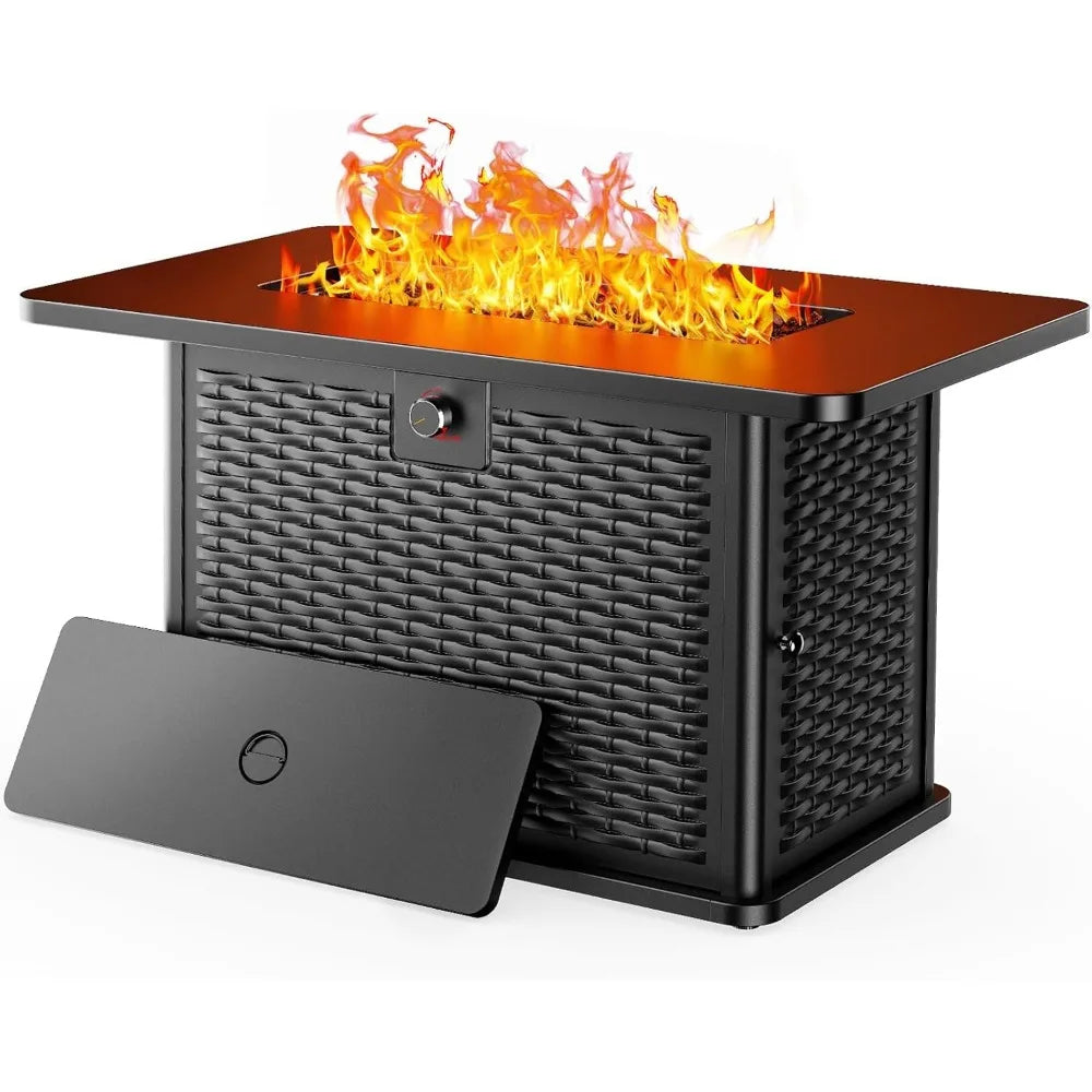 Rectangular Propane Fire Pit Table - 60,000 BTU, 2-in-1 Design, 304 Stainless Steel H-Burner, Included Cover & Lava Rocks