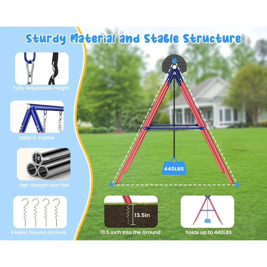 5 in 1 HeavyDuty Metal Swing Set for Backyard Outdoor Play for Aged 312 Featuring Saucer Swing Rope Swing Glider and Basketball