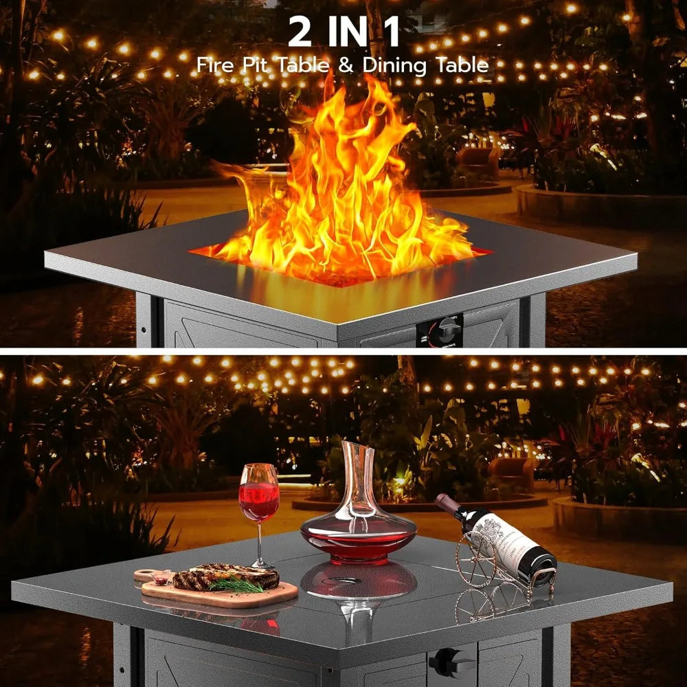 28-inch Propane Fire Pit Table with 40,000 BTU, CSA Certified, Lava Rocks, and Lid for Outdoor Use