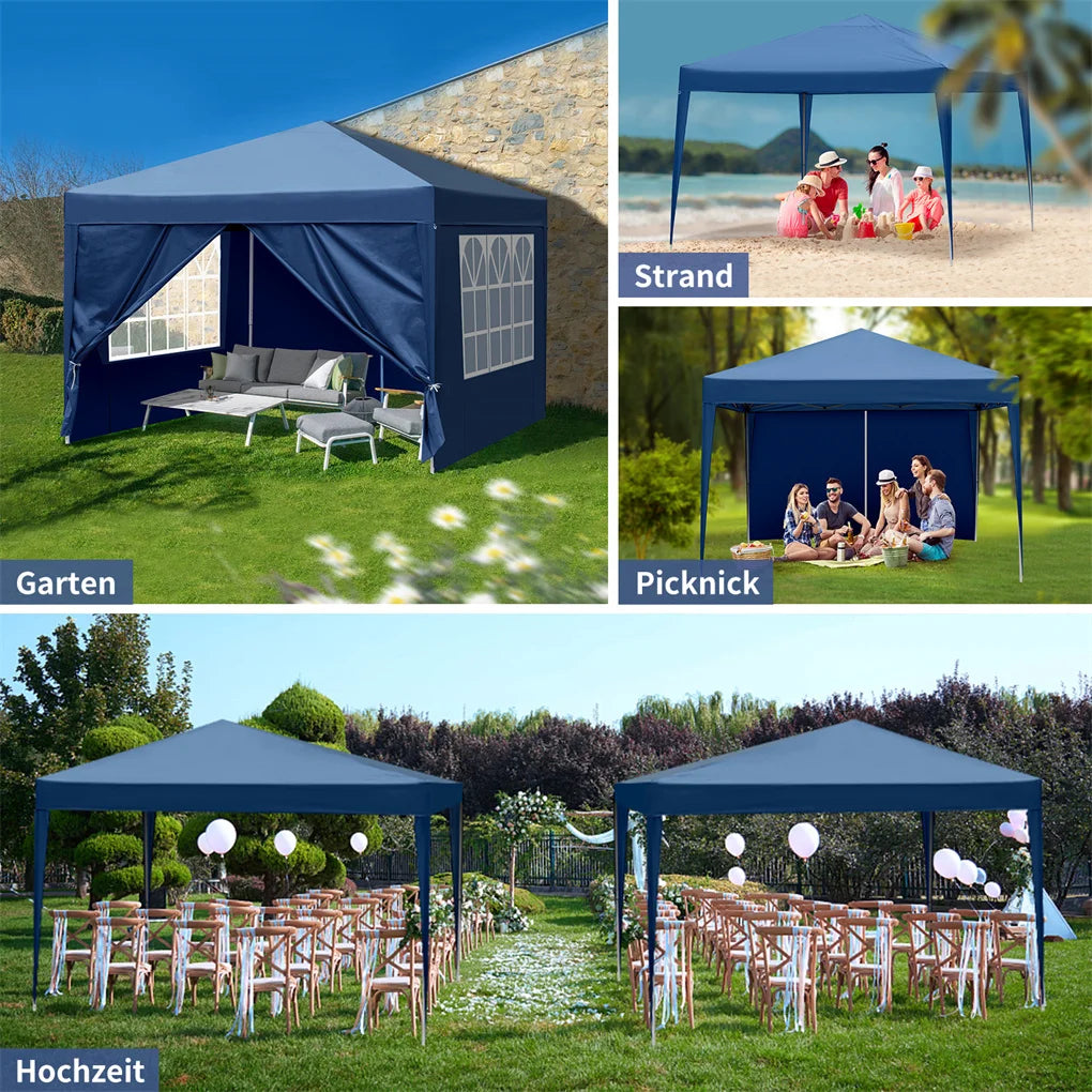 3x3m Waterproof Right-Angle Folding Tent with Two Doors and Two Windows Easy Up Gazebo Canopy with Carry Bag Portable Canopies