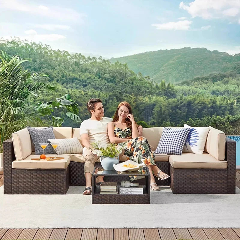 Outdoor Rattan Garden Furniture Sets Sofa Modern Luxury Metal Garden Furniture Sets Storage Table Conjunto Trendy Furniture