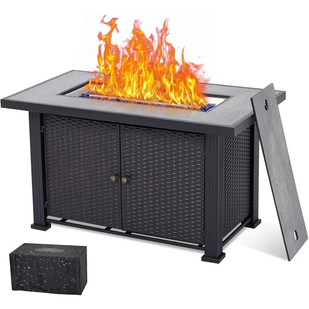 Rectangular 44 Propane Fire Pit Table with 50,000 BTU, Weather-Resistant Cover, Durable Steel and Iron Construction, CSA Safety