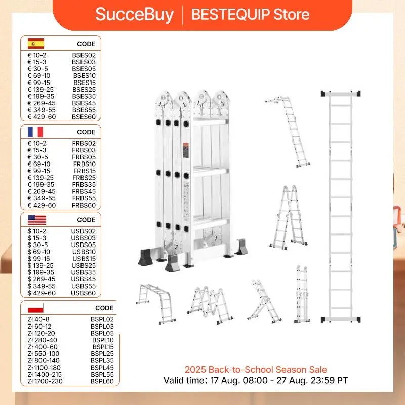 12ft Multi-Purpose Folding Ladder 7-in-1 | Adjustable Aluminum Telescoping A-Frame Step Ladder for Indoor & Outdoor Use