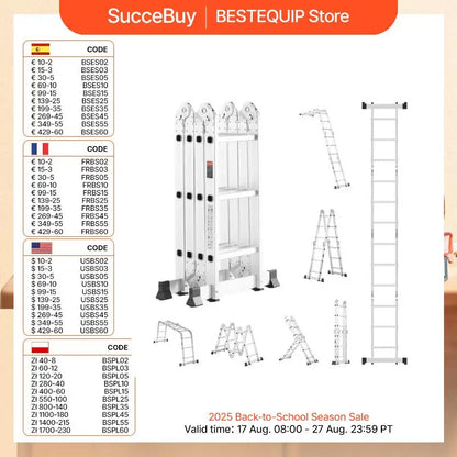 12ft Multi-Purpose Folding Ladder 7-in-1 | Adjustable Aluminum Telescoping A-Frame Step Ladder for Indoor & Outdoor Use