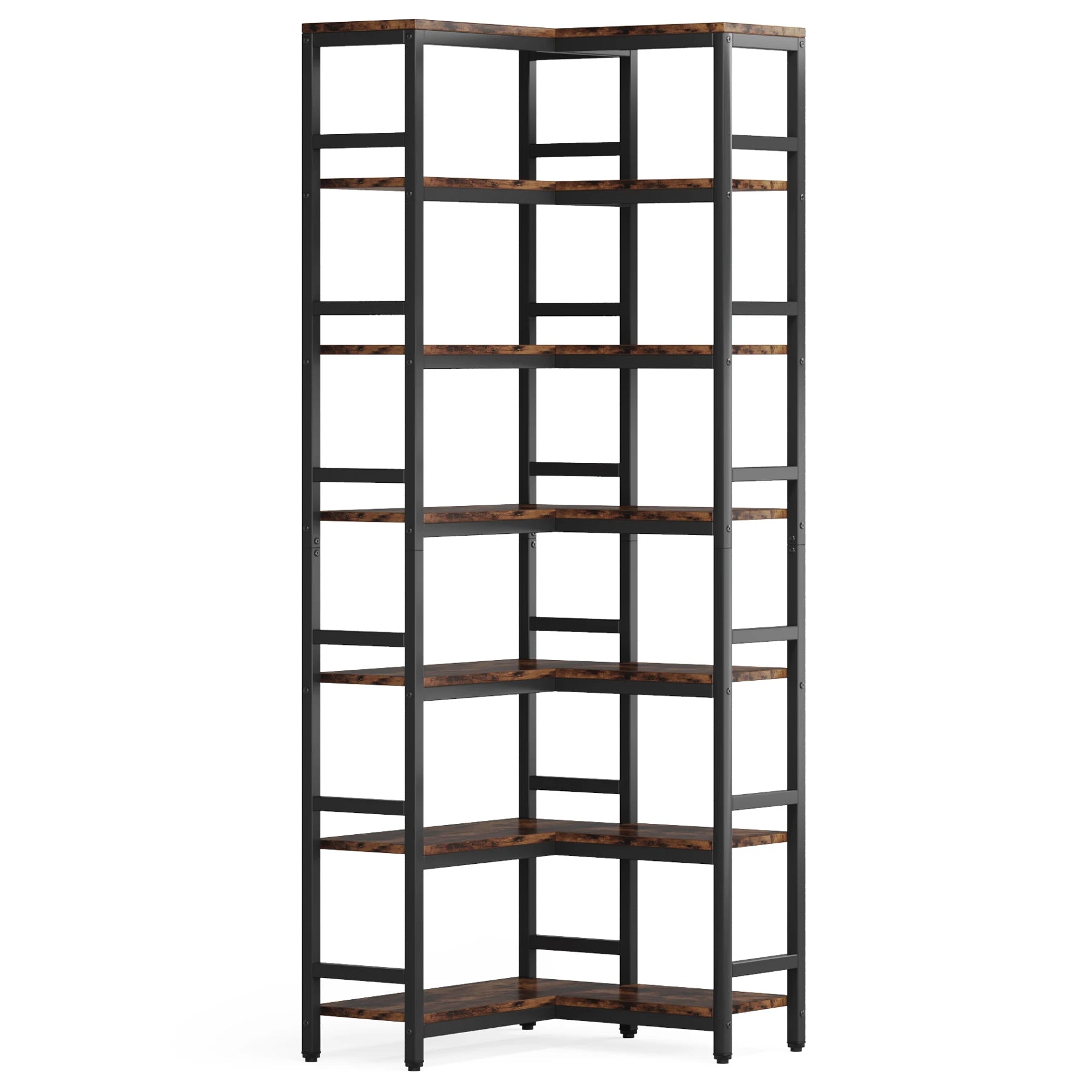 7-Shelf Corner Bookshelf,Large Modern Corner Bookcase, 7-Tier Tall Corner Shelf Storage Display Rack with Metal Frame