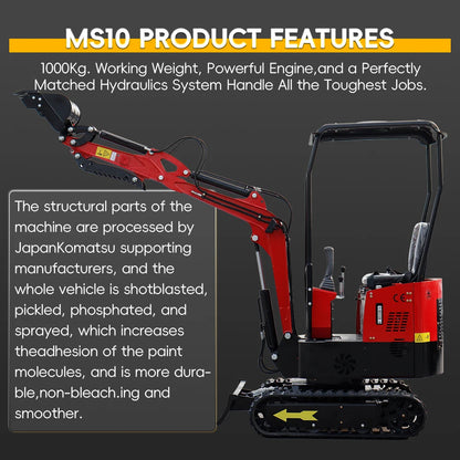 MS10H 1 Ton Mini Excavator with 8 Attachments | Crawler Digger – USA Stock