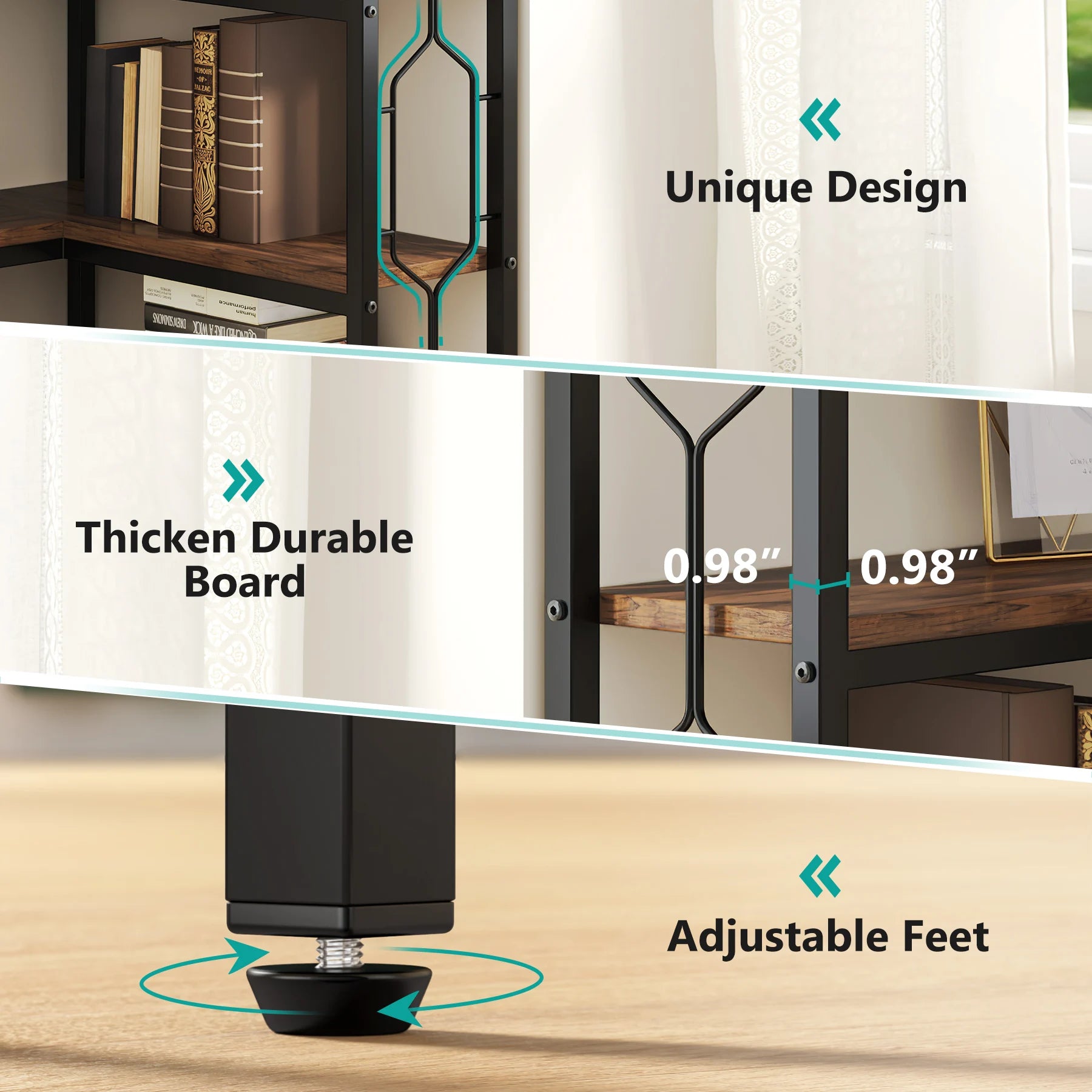 Tribesigns Corner Shelf, 7-Tier Industrial Corner Bookshelf, Wood and Metal Corner Etagere Bookcase, Freestanding Display Shelf