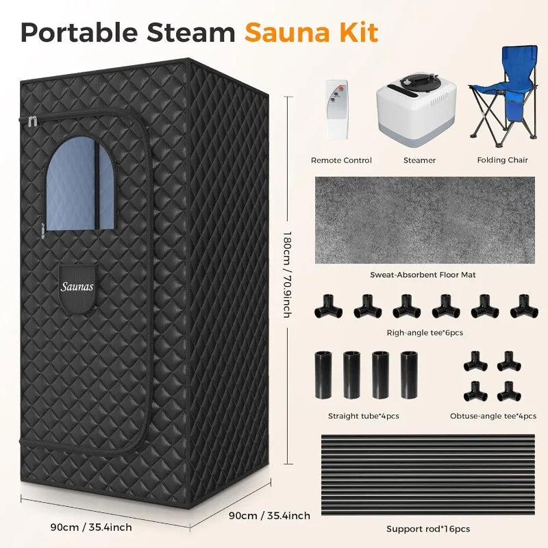 Box, Portable Sauna for Home, Steam Sauna Tent Portable Design for Relaxation and Detoxification, 9 Levels, Black, 35.4"x3