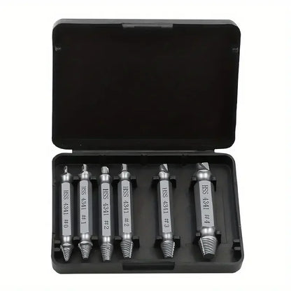 6PCS Damaged Screw Extractor Set – Stripped Screw Bolt Remover Drill Bits Kit | HSS Double-Headed Broken Stud Remover