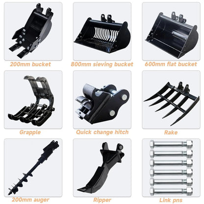 MS10H 1 Ton Mini Excavator with 8 Attachments | Crawler Digger – USA Stock