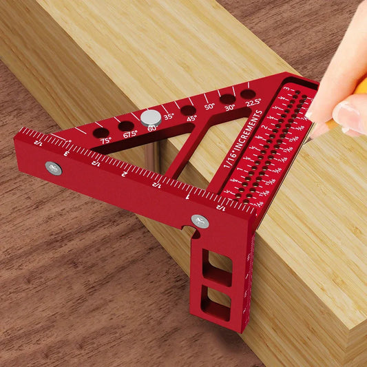 3D Multi-Angle Woodworking Square Protractor – CNC Aluminum Alloy Triangle Ruler & T-Type Scriber for 22.5°/30°/45°/60°/67.5°/90° Marking