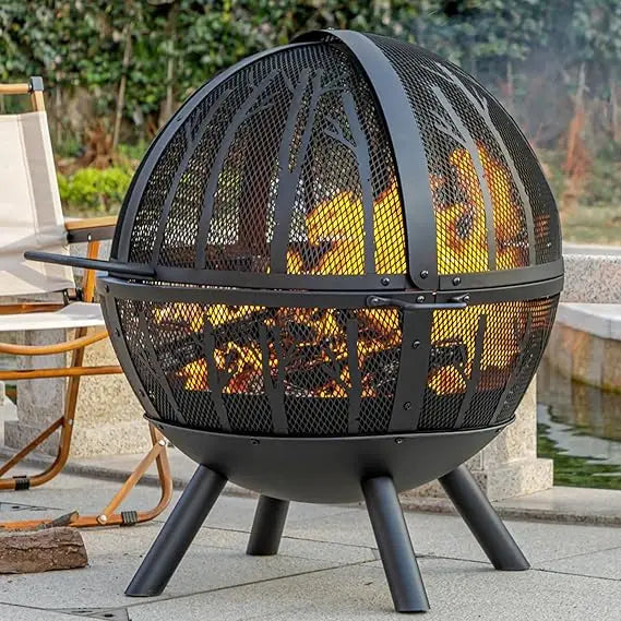 Heavy Duty 35 Inch Outdoor Wood Burning Fire Pit with BBQ Grill, Spark Screen, and Removable Ash Pan for Backyard Entertainment
