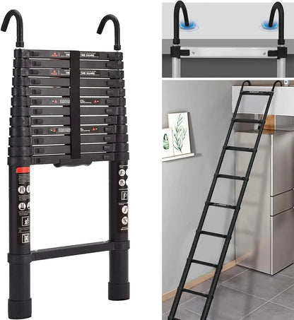 3.2–6.2M Telescopic Ladder with Roof Hook Kit – Heavy-Duty Aluminum Multi-Purpose Folding Extension Ladder for Loft, Roof & Home Use