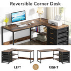 Tribesigns L Shaped Computer Desk with Storage Drawers, 59 inch Corner Desk with Shelves, Reversible L-Shaped Office Desk Study