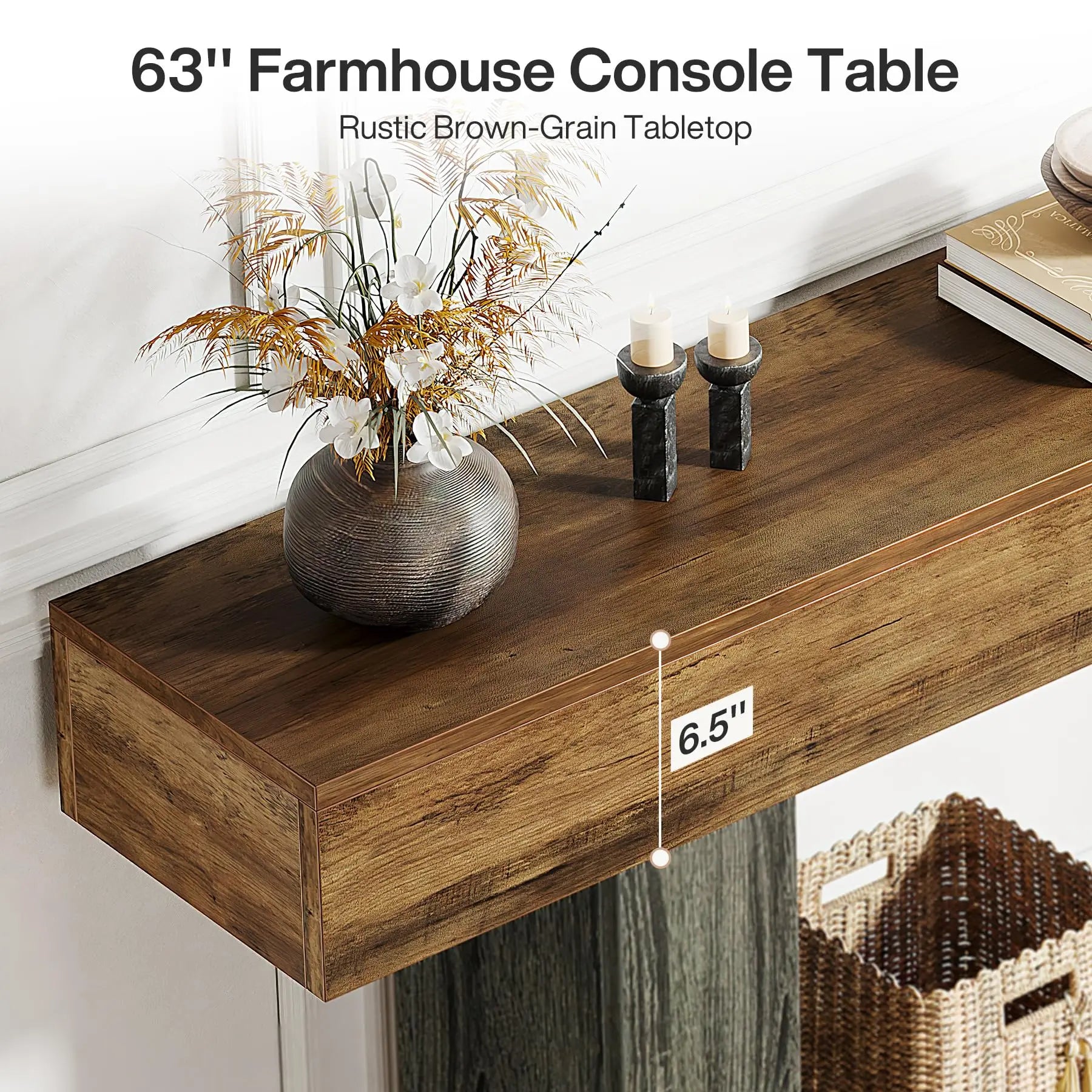 Tribesigns 63" Console Table, Farmhouse 2-Tier Entryway Table with U-Shaped Base, Narrow Long Wood Sofa Table Behind Couch Table
