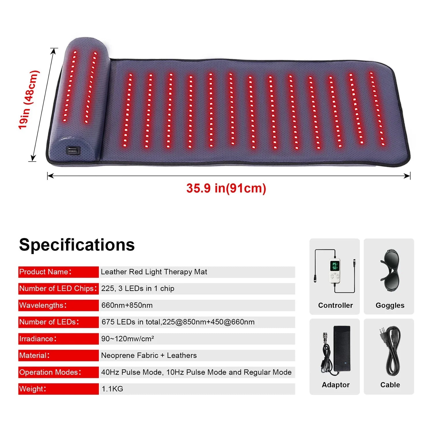 Red Light Therapy Mat with Ergonomic Neck Support & Far Infrared Heating - Full Body Pain Relief for Home & Clinical Use - 675