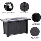 44 Inch Propane Outdoor Fire Pit Table, 50000BTU Rectangle Double Door Fire Table with Cover & Rain Cover, Add Warmth