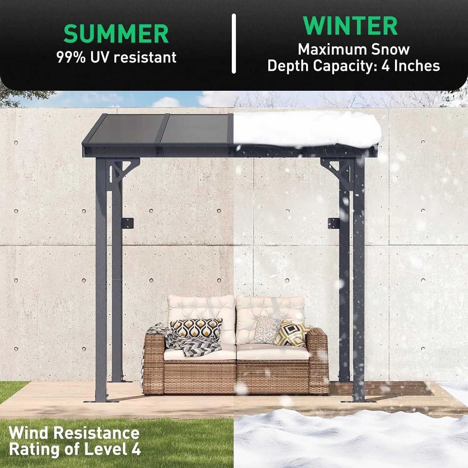 8' x 5' Gazebo for Patio, Gazebo Pergola with Sloped Roof, Grill Gazebo Large Wall-Mounted Heavy Duty Awnings, Deck, Patio