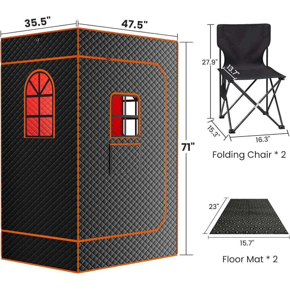 2 Person Infrared Sauna Box, Portable Steam Sauna with Red Light Therapy Lamp,2 Person Full Body Saunas Tent for Home Spa