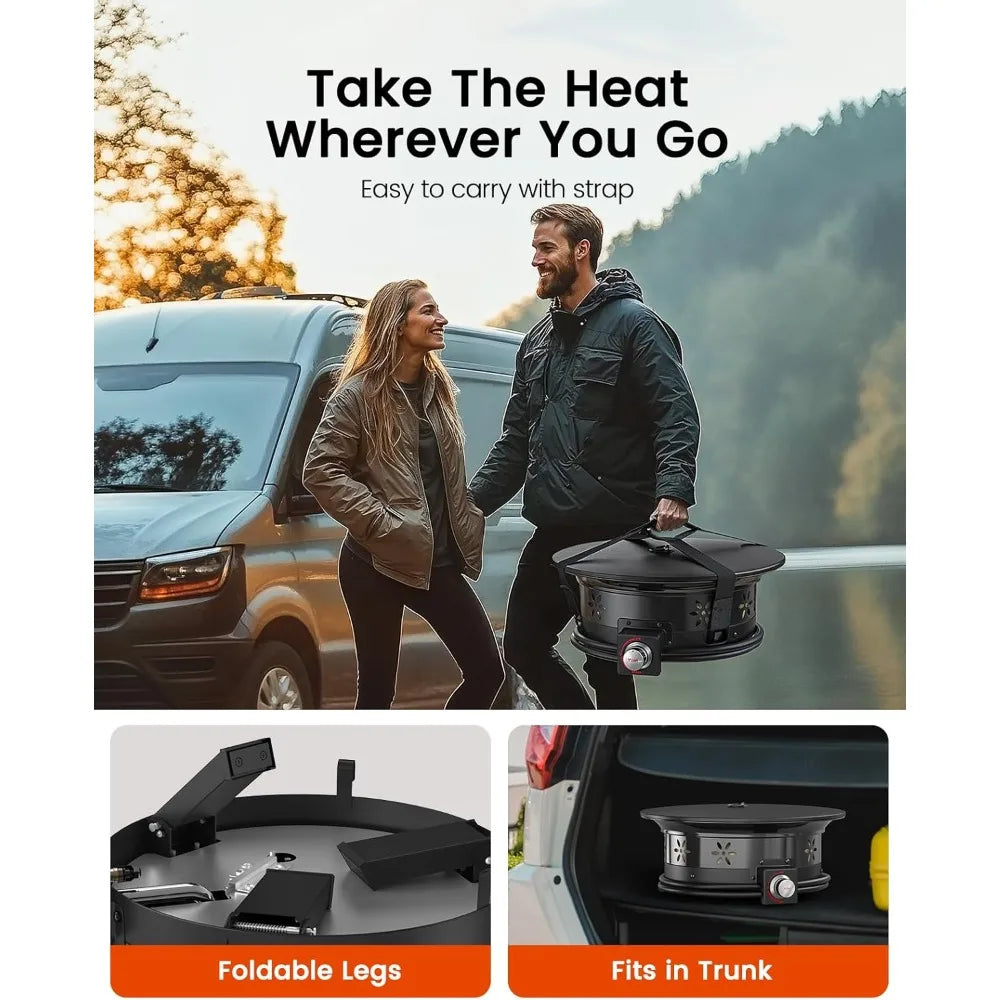 19 Inch Propane Fire Pit with Grill, 58,000 BTU, Folding Legs, Tank Holder, Cover, and Carry Strap - Amada Home Furnishing