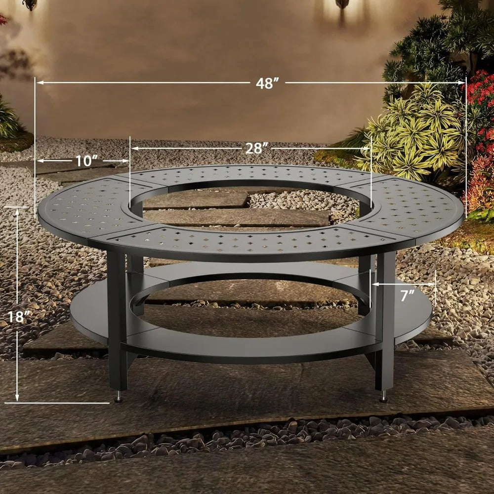 48" Fire Pit Surround Tabletop for Solo Stove Yukon/Bonfire & Tiki, Powder-Coated Steel Surround Table with Firewood Storage Sh